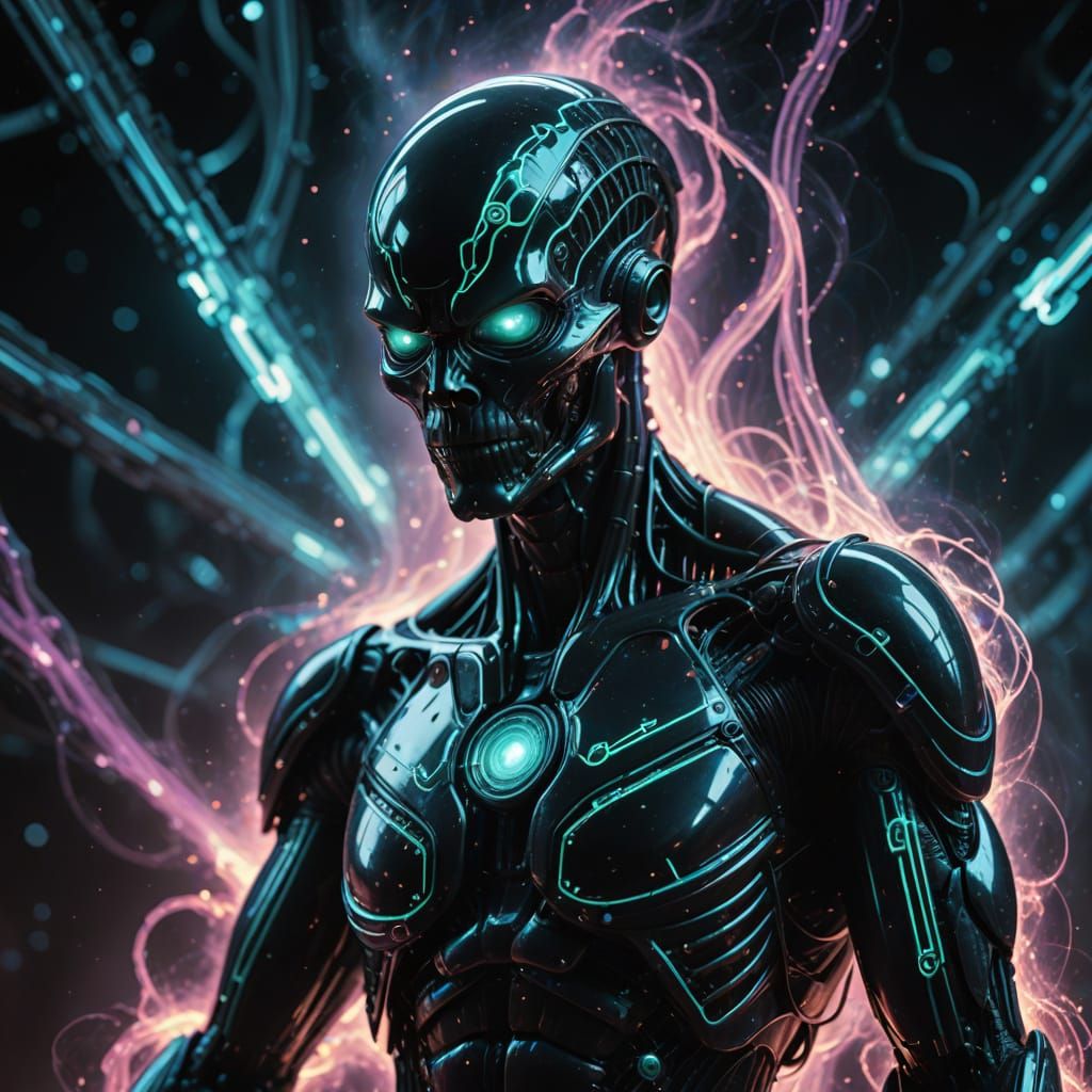 Cybernetic Photographer Captures Alien Nebula in Neon Noir