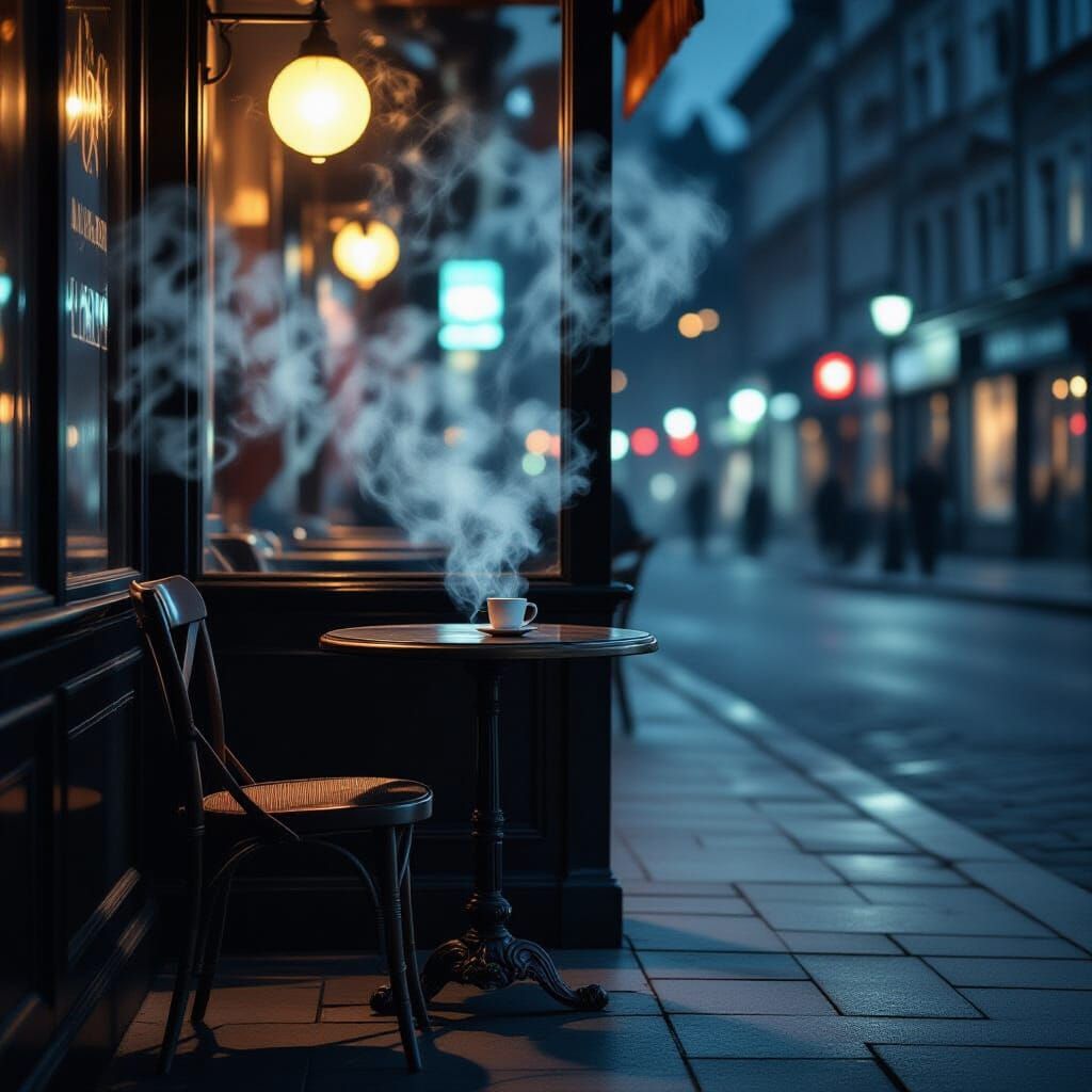 Deserted Night Cafe Corner in Surreal Style