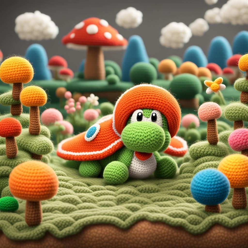 Realistic Crochet Yoshi from Woolly World