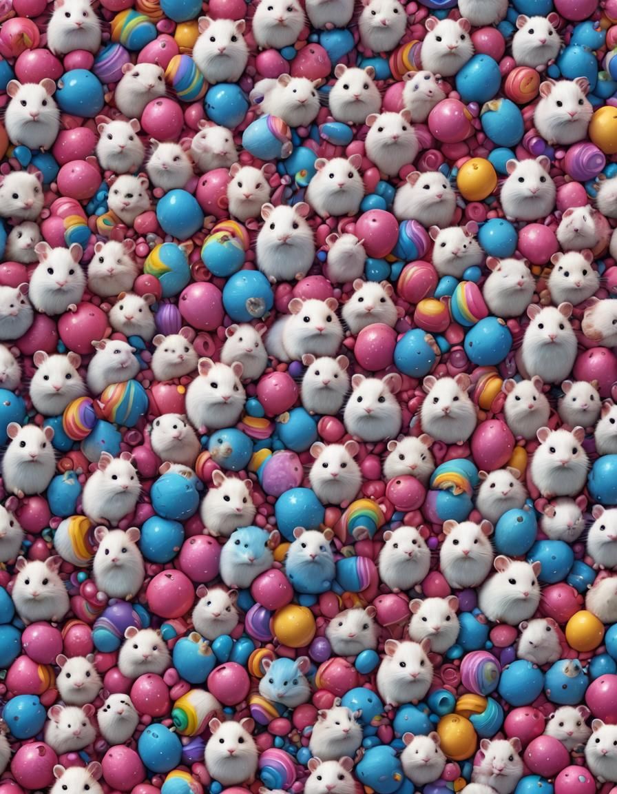 Whimsical Hamster with Rainbow Backdrop, Detailed Digital Ar...