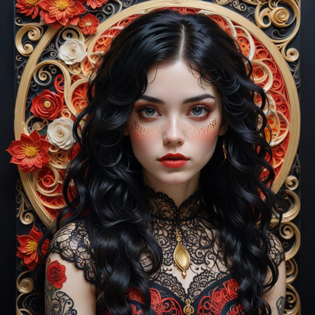 Gouache Impasto Portrait of a Girl with Tattooed Arms