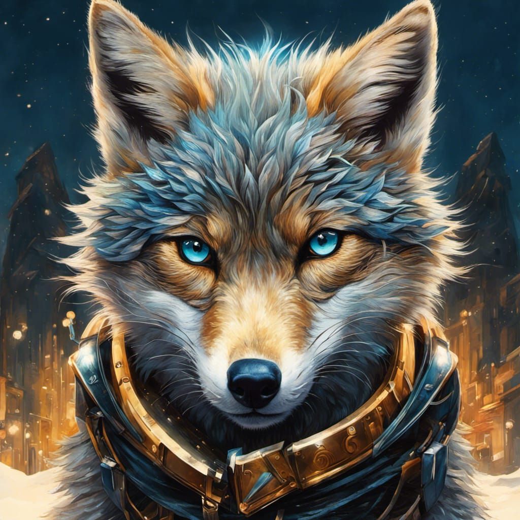 Icy Silver Fox: Hyperrealistic Digital Pointillism Art