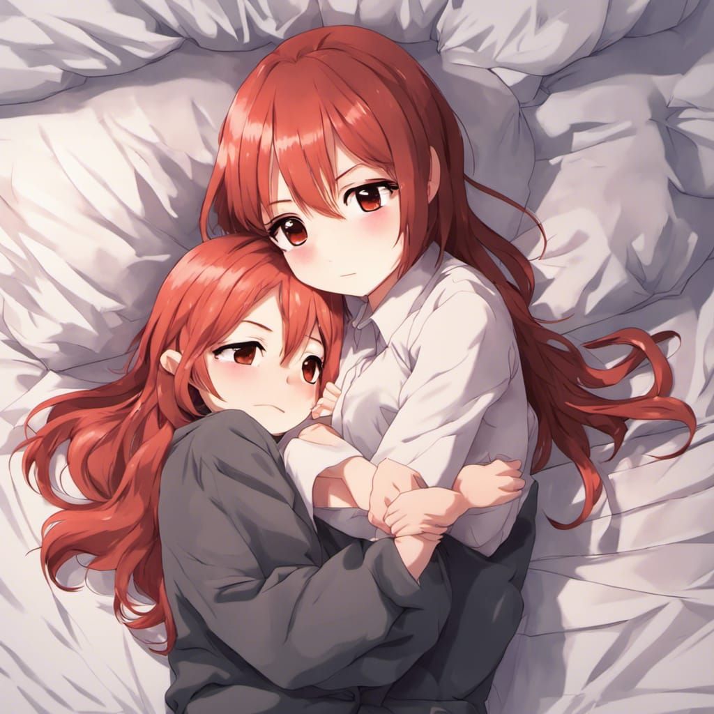 Chibi Anime Girls Cuddling in Bed