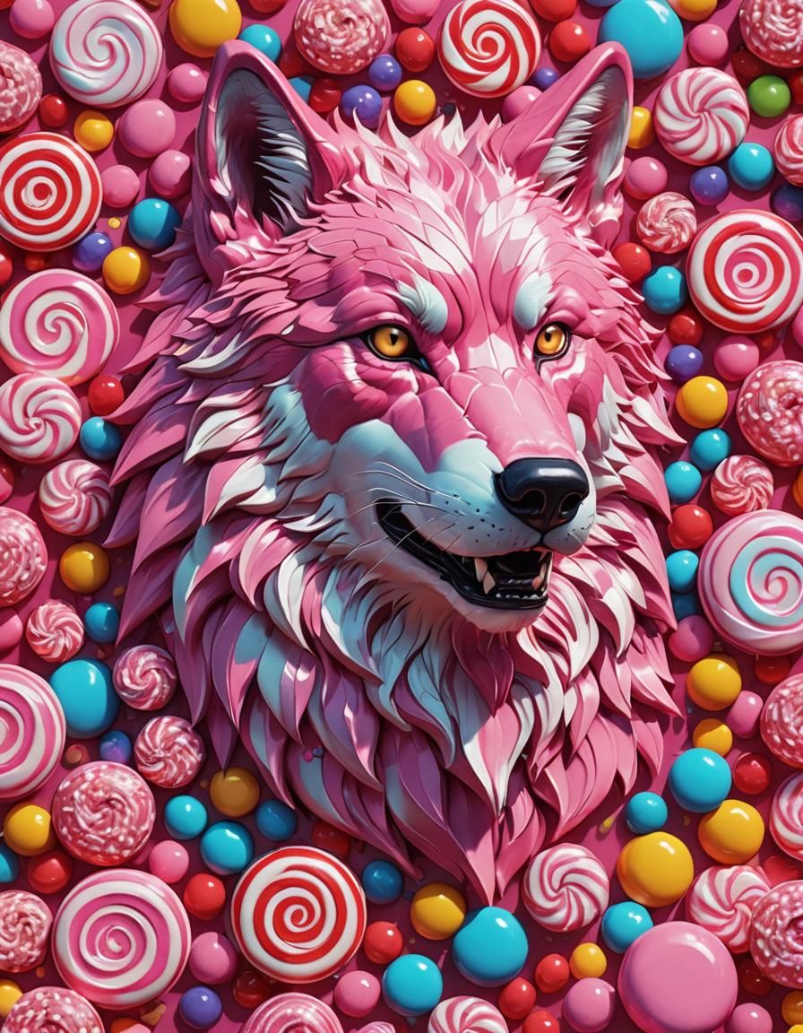 Pink Wolf in Candy Art Style