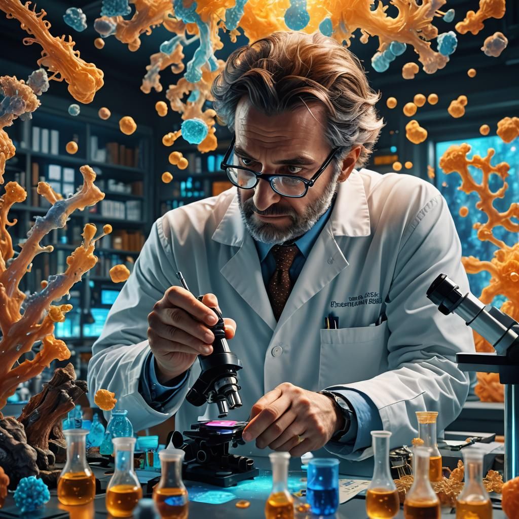 Glowing Lab Specimens: Fantasy Scientist Analysis