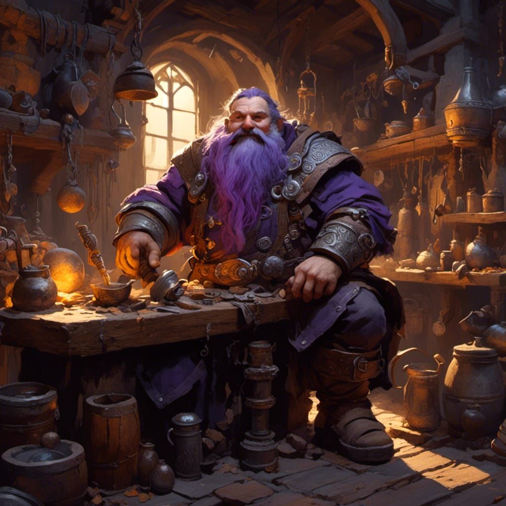 Dwarvish Artificer in Romantic Watercolor Style