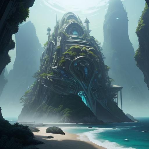 Utopian Skyscraper with Bioluminescent Plants