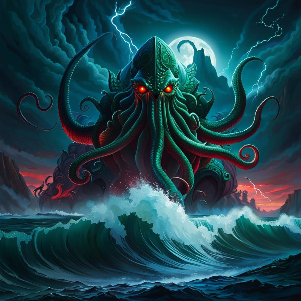 Cthulhu Rises: Digital Painting of Eldritch Horror