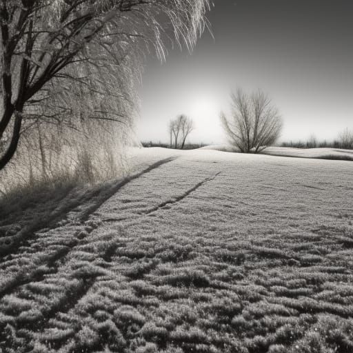 Icy Sumac Trees in Moonlight, Ethereal Fantasy
