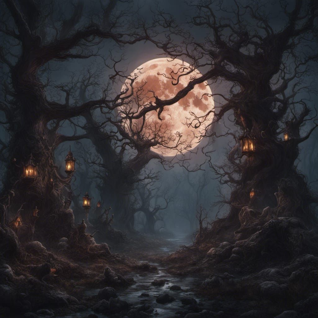 Haunted Forest with Tormented Spirits in Dark Fantasy