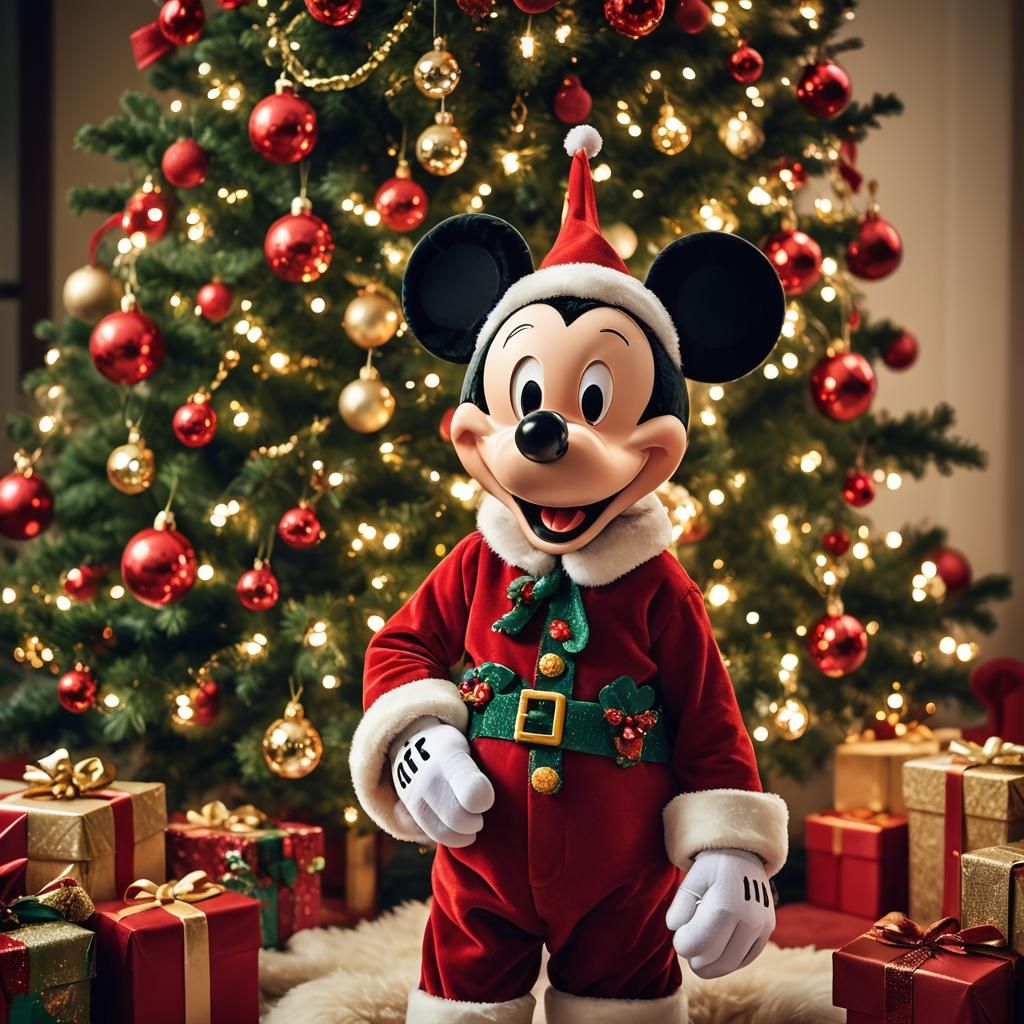 Mickey Mouse Christmas Portrait with Bokeh