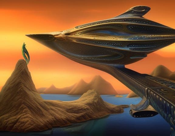 Surreal Sci-Fi Jet in a Fantastical Landscape