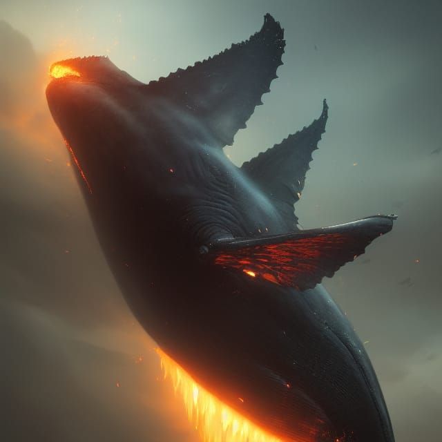 Spectacular Flying Whale in Dark Fantasy Style