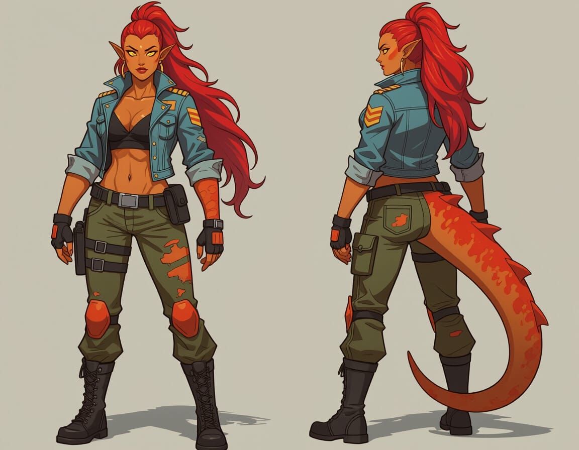 Salamander Woman Warrior in Anime Sci-Fi Style