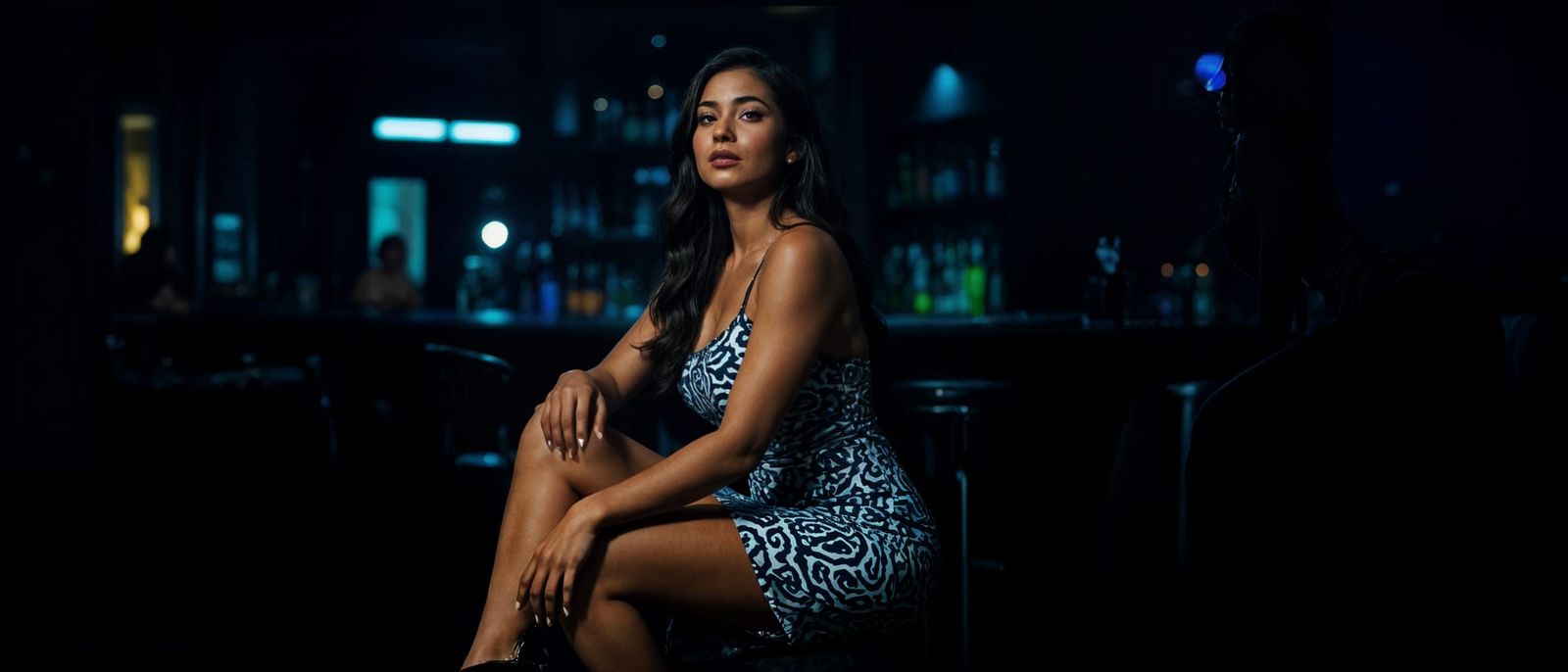 Athletic Mexican Woman in Tight Animal-Print Dress