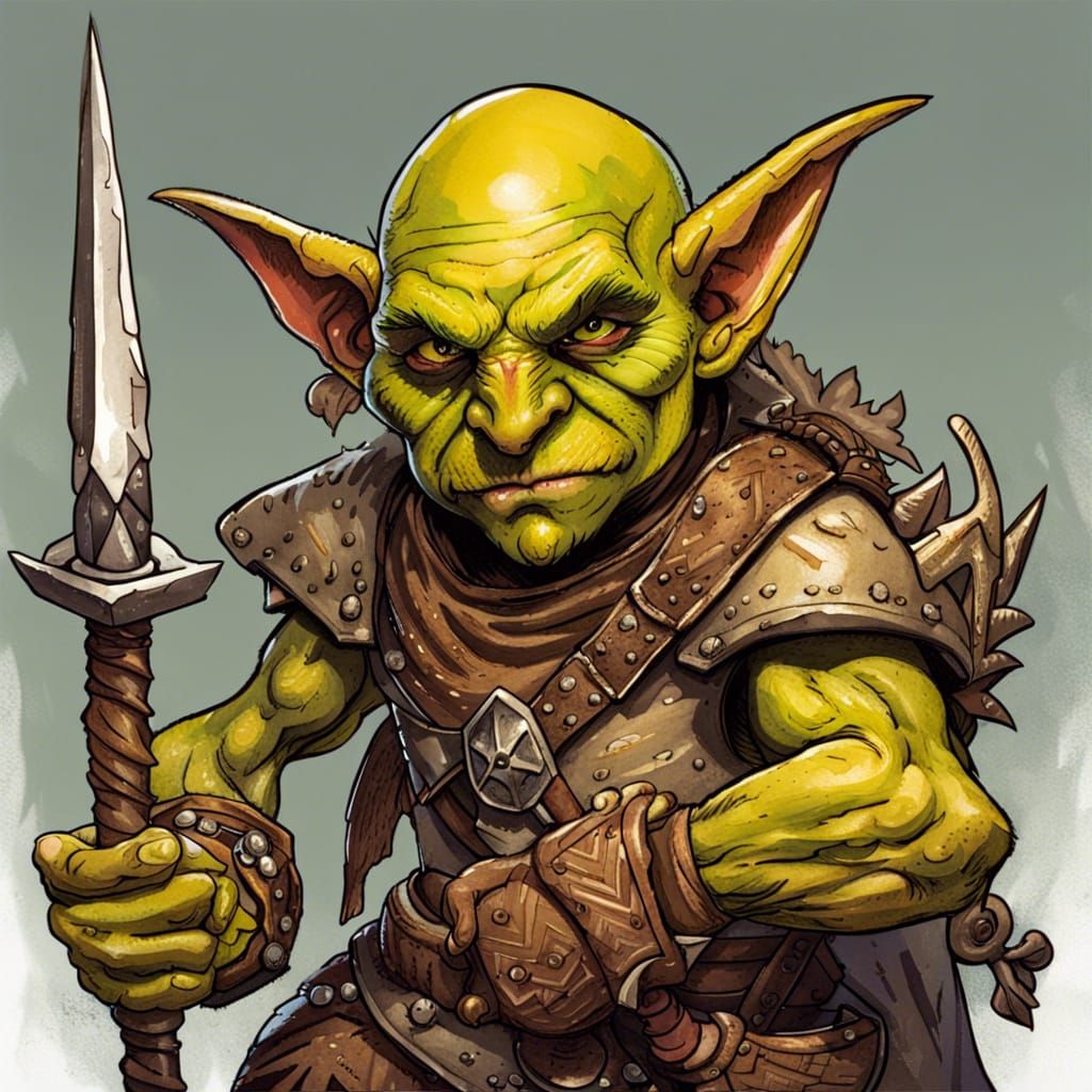 Goblin Fighter Adventurer in Color Ink Illustration