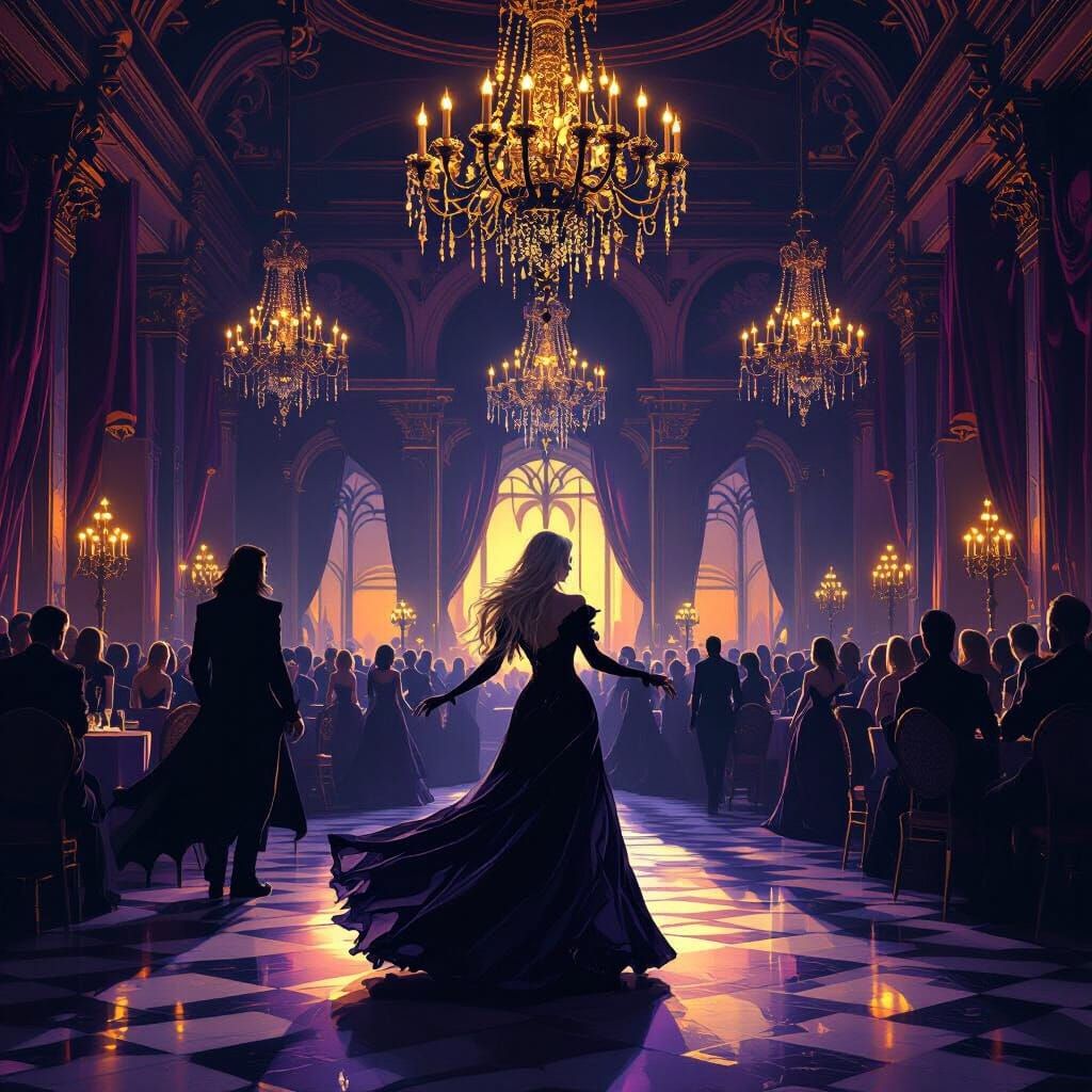 Twilight Ballroom Dance in Dark Fantasy Concept Art Style