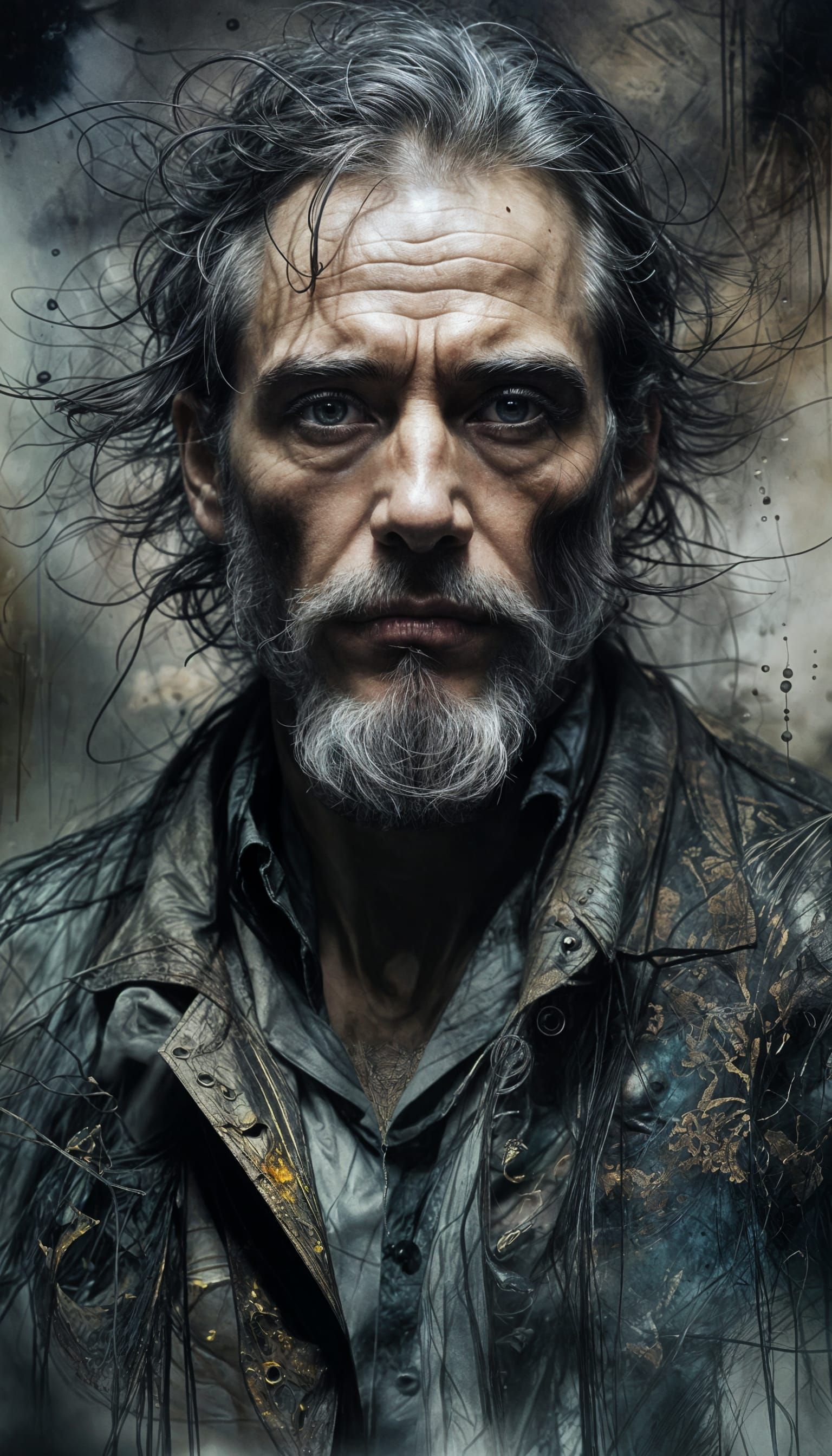 Surreal Man Portrait in Dark Vintage Style