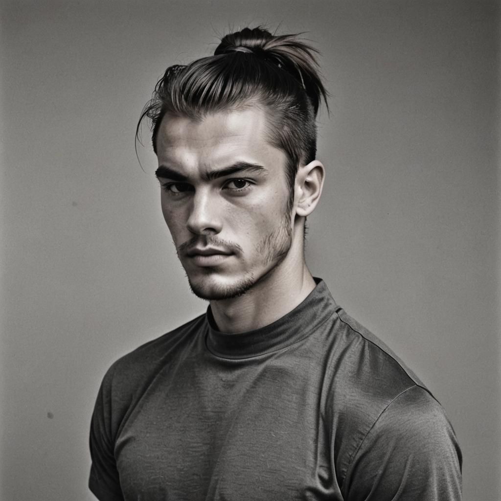 Portrait of a Handsome Young Boxer in Black