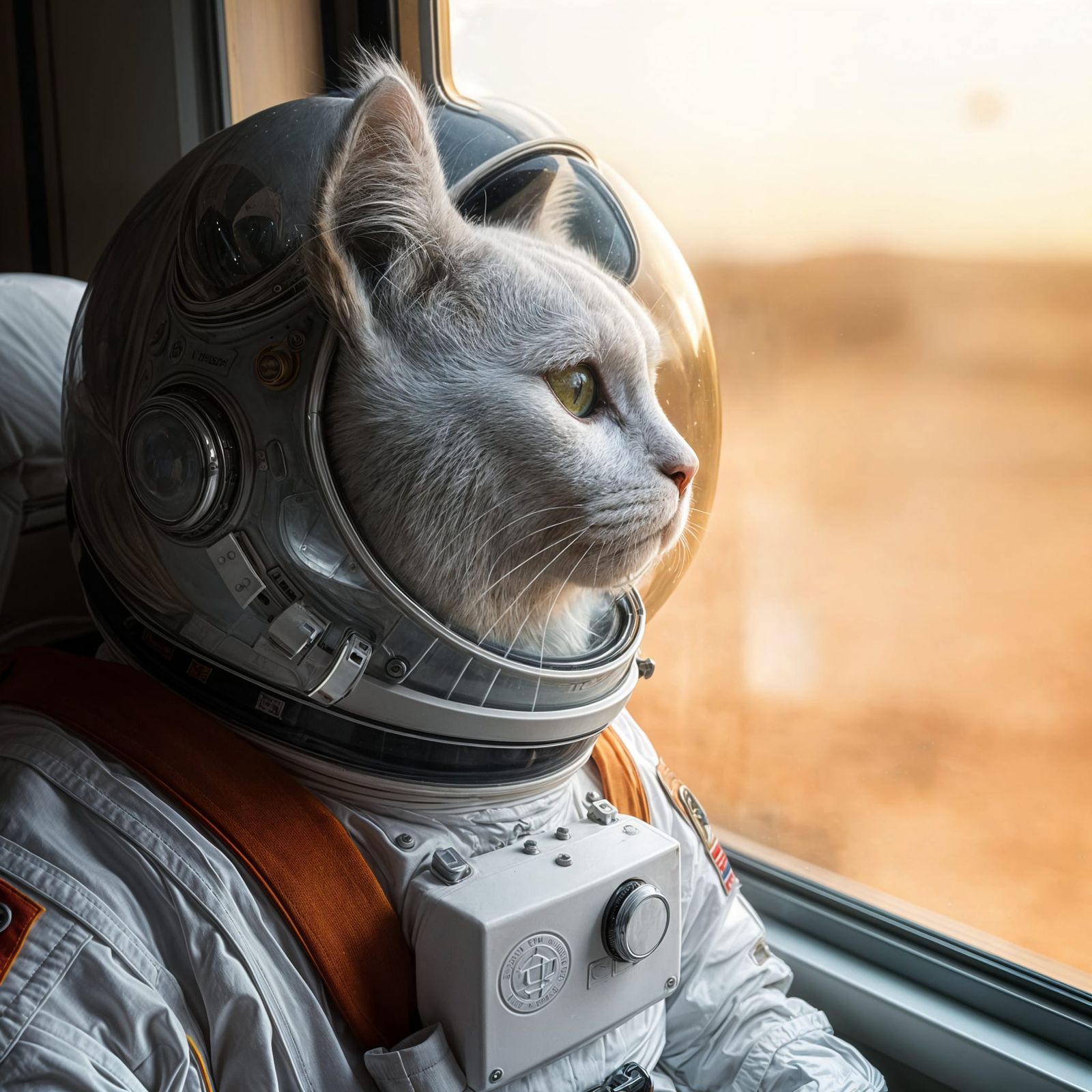 Cosmic Feline Astronaut Explores Mars