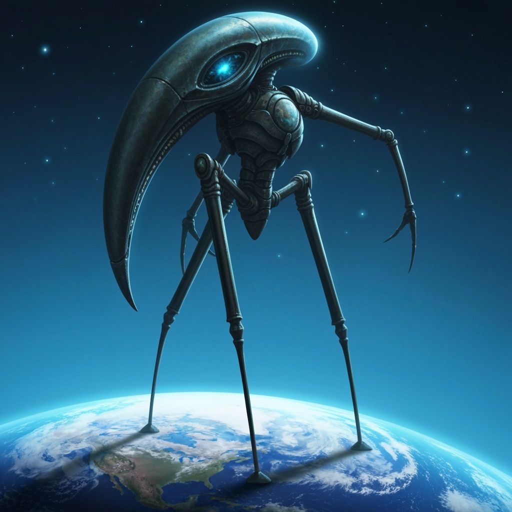 Alien Tripod Exploring Earth: Fantasy Sci-Fi Art