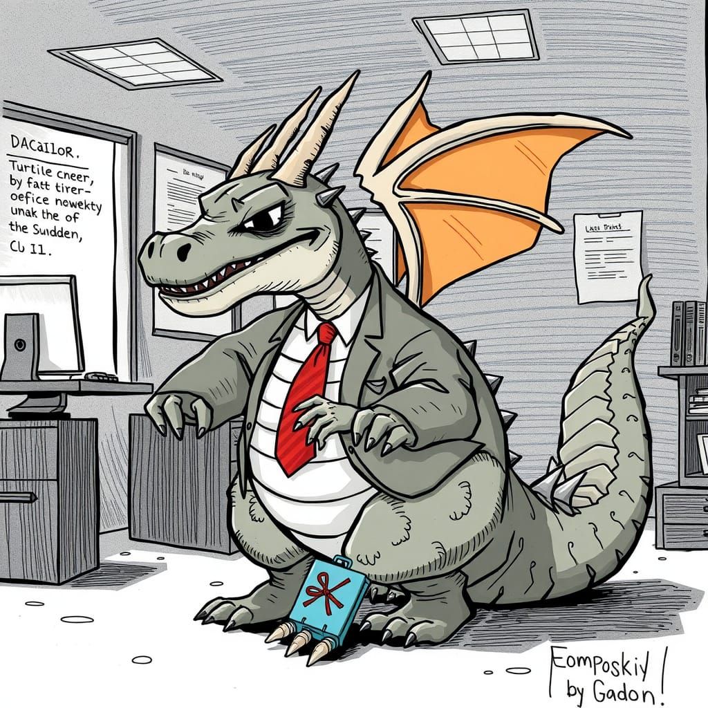 Exhausted Dragon: Office Worker in Fantasy Art