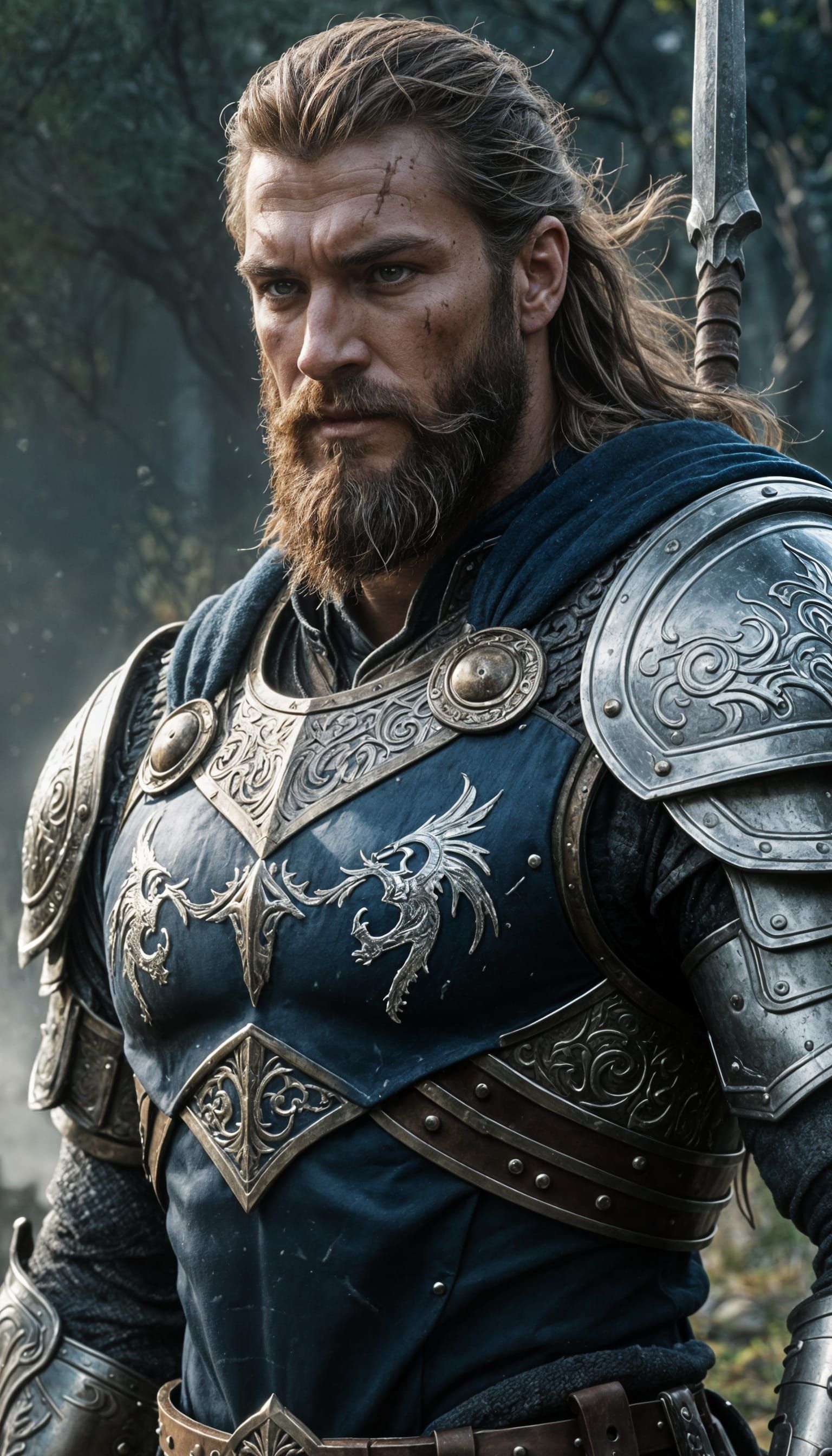 Skyrim Warrior Protecting a Girl: Fantasy Concept Art