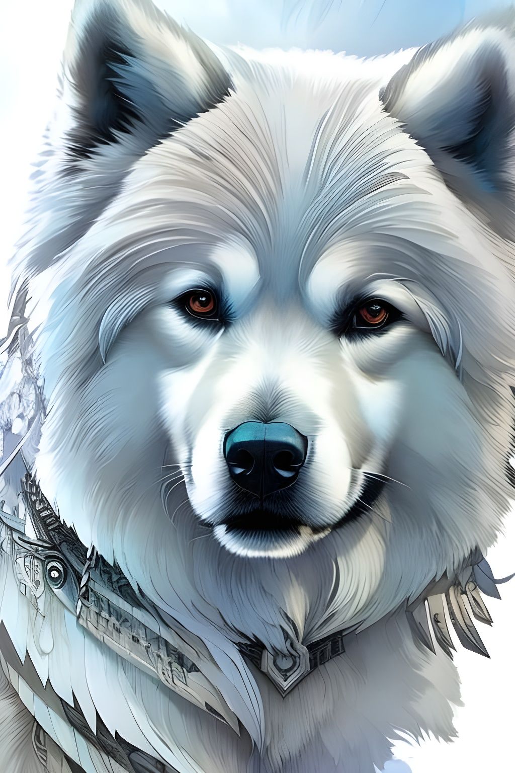 Glowing Samoyed Puppy Portrait in Digital Painting Style