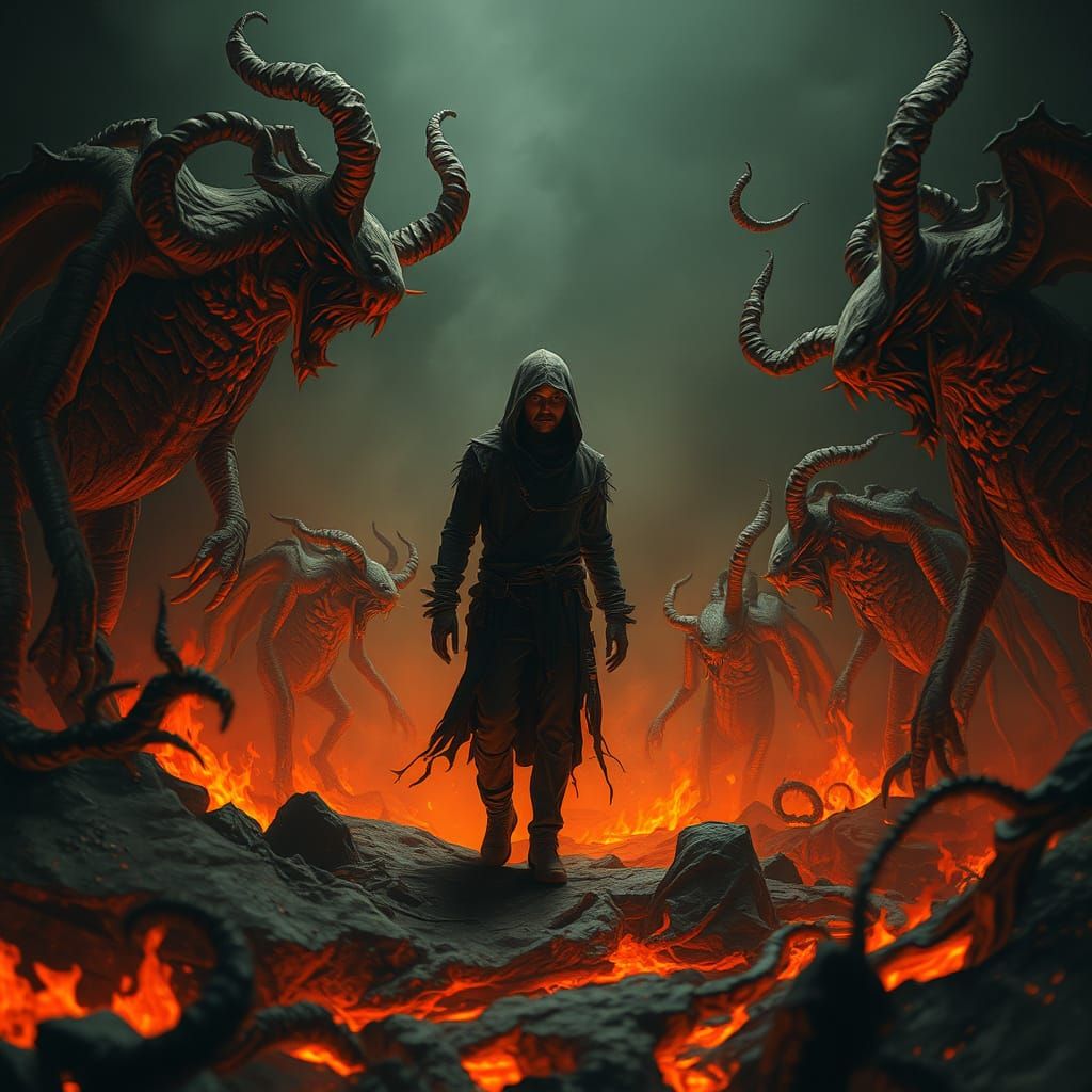 Fiery Hellscape with Crepe Paper Demons