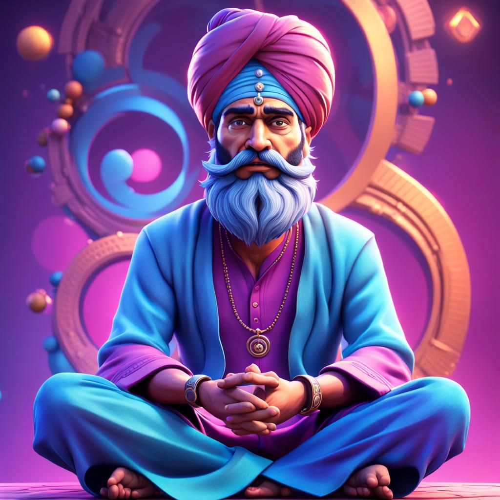 Indian Man Meditating: Pixar-Style 3D Digital Art