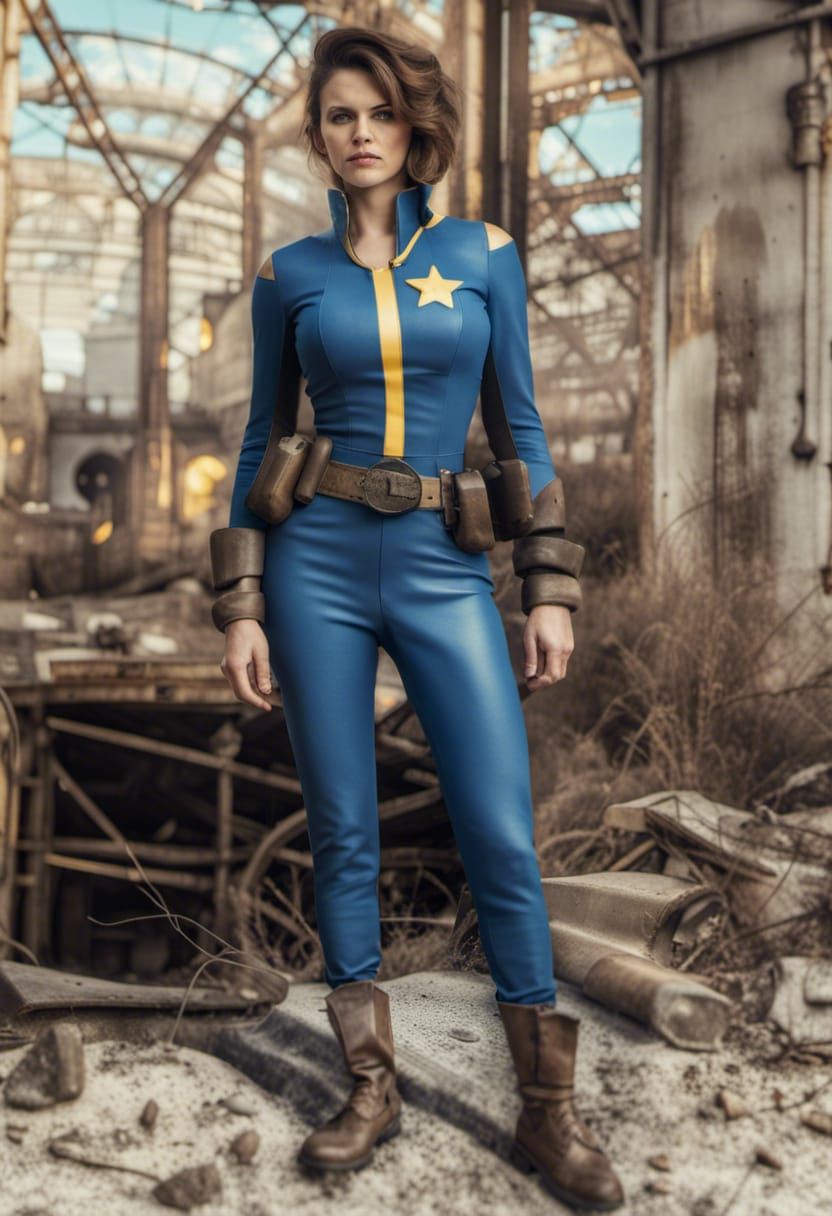 Beautiful attractive woman wearing a fallout vault suit insp...