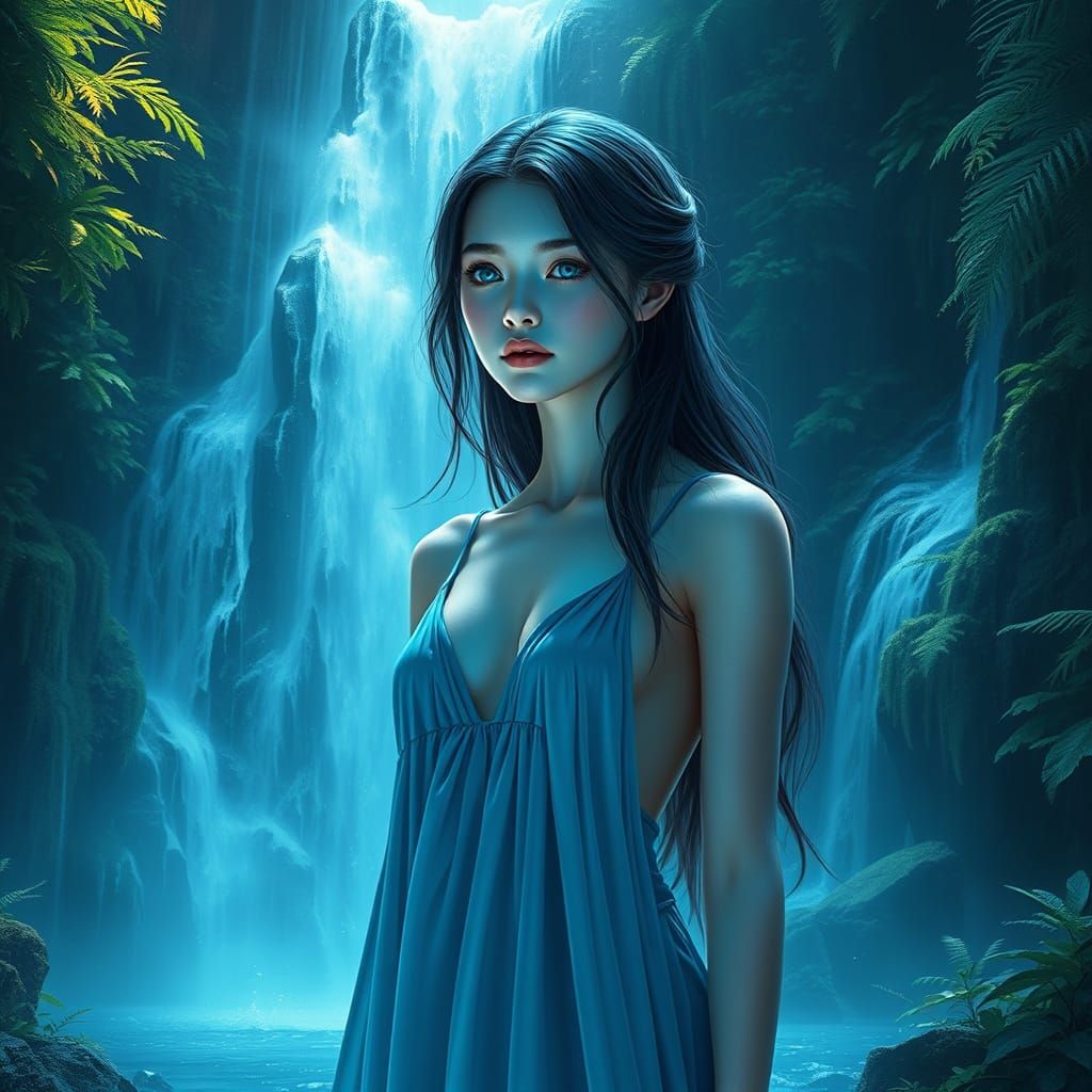 Ethereal Waterfall Goddess in Iridescent Blue