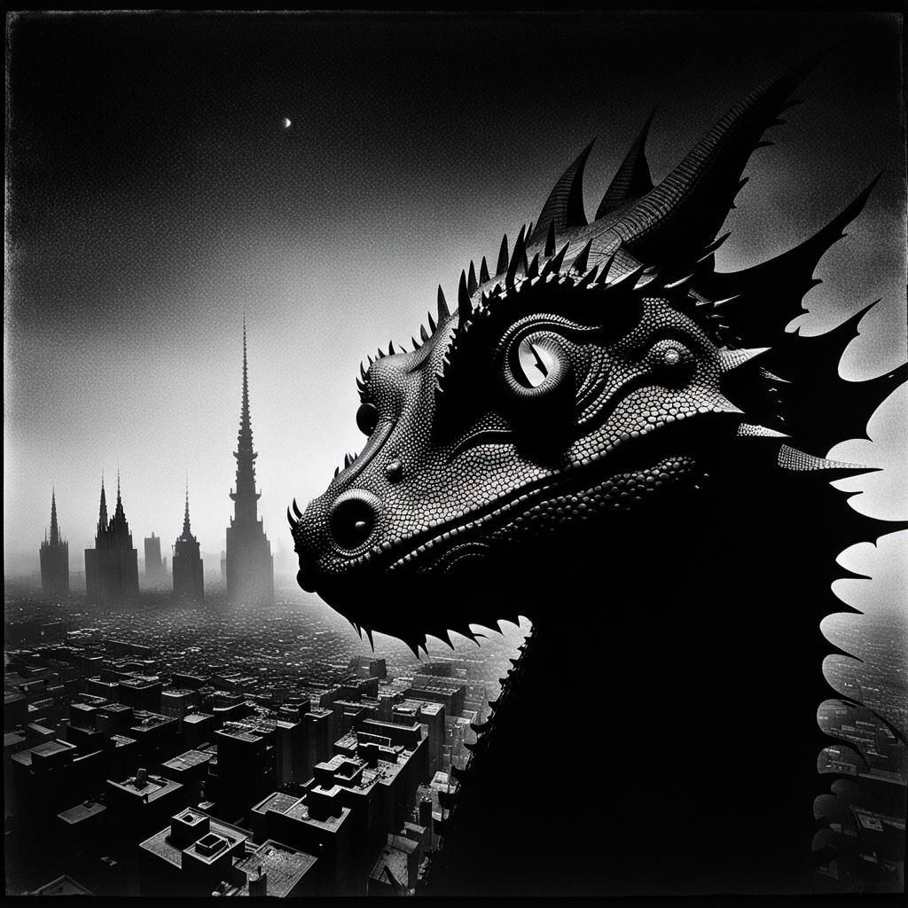 Robotic Dragon in City Darkness: Hyperrealistic Portrait