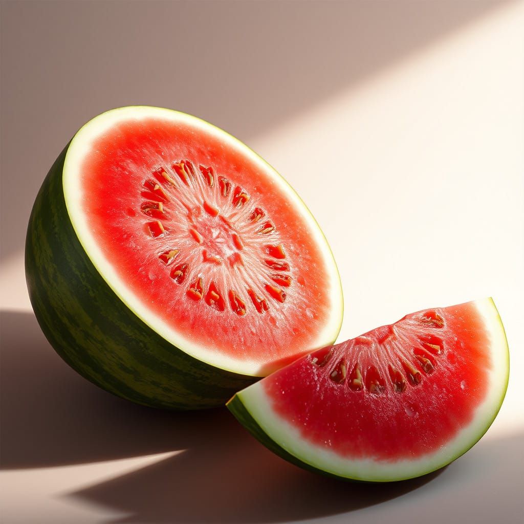 Succulent Watermelon Still Life in Hyperrealistic Style