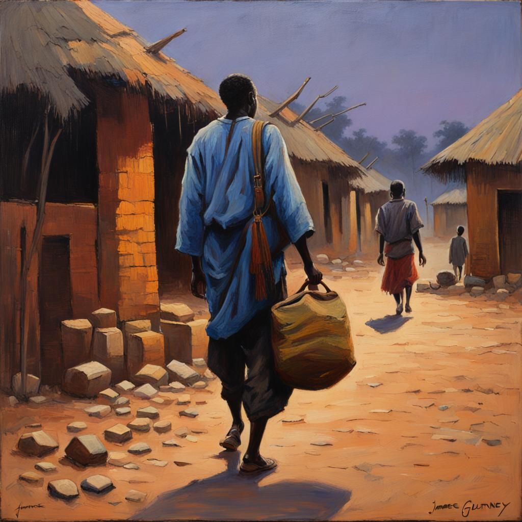 African Village: Father's Return, Oil Painting