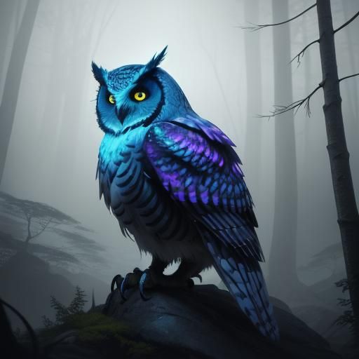 Diamond Owl Perched on Crystal Branch in Mystic Forest