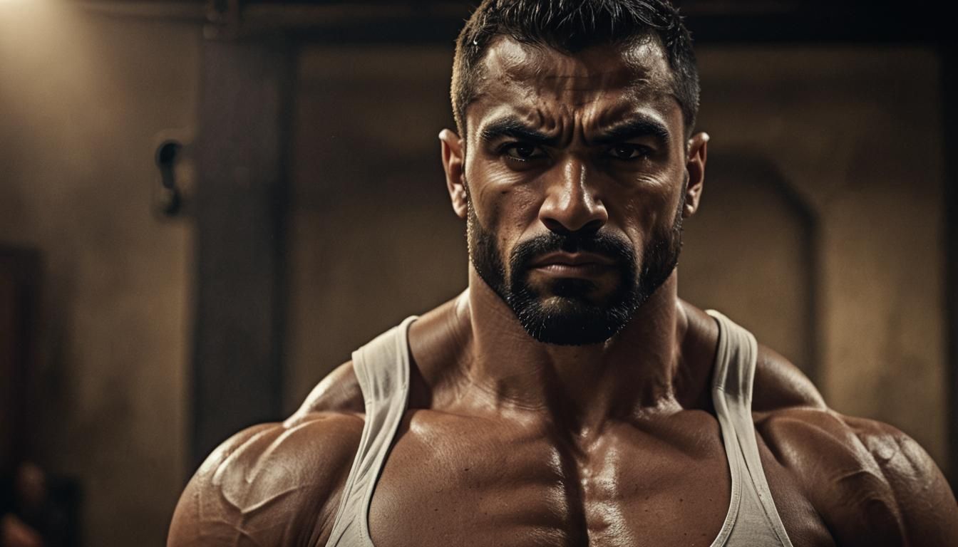Cinematic Close-Up: Arab Bodybuilder in Ghutra