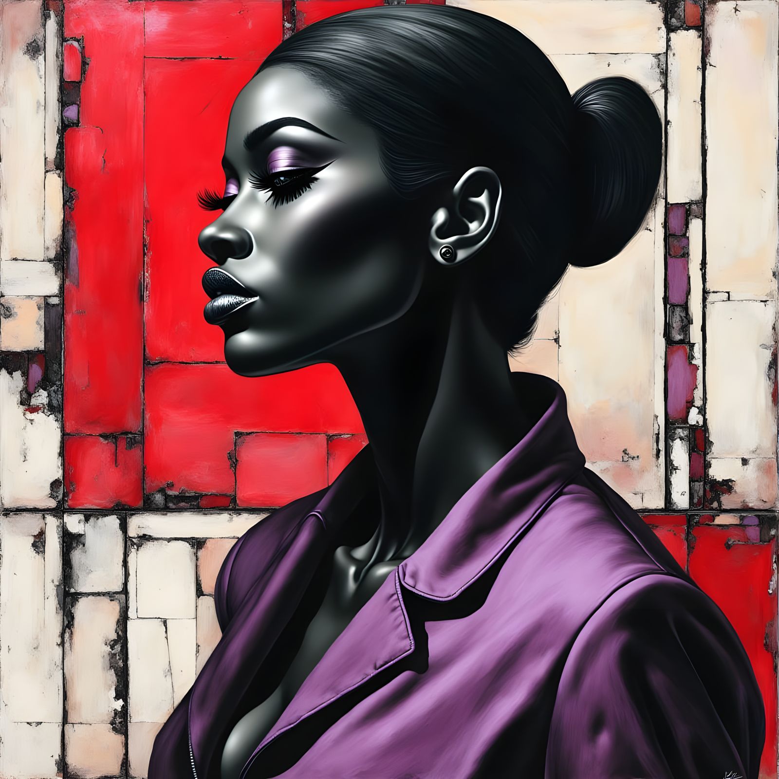 Monochromatic Portrait of a Black Woman with Purple Accents