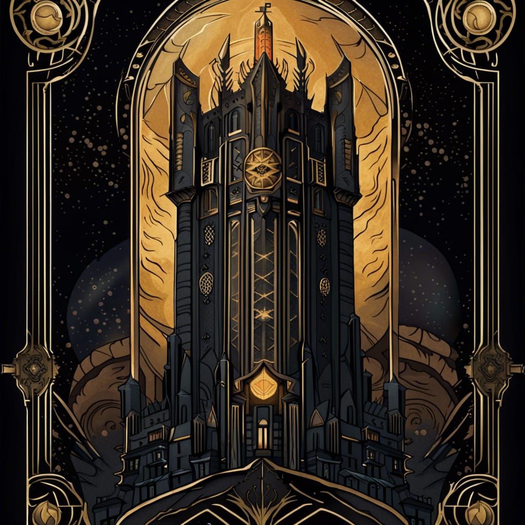 Art Deco Dark Fantasy Tower Tarot Card