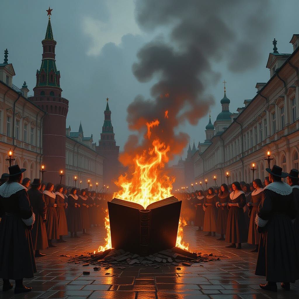 Renaissance Book Burning with Terrified Onlookers