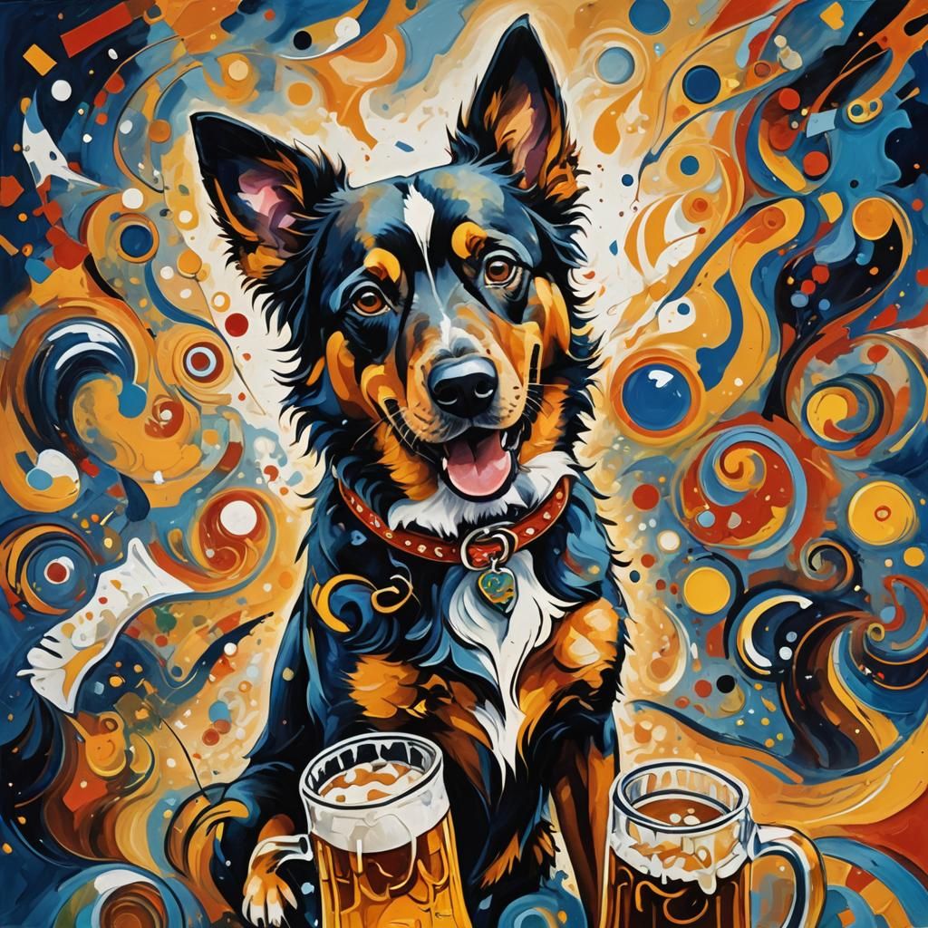Dog Celebrates Oktoberfest in Abstract Expressionism Style