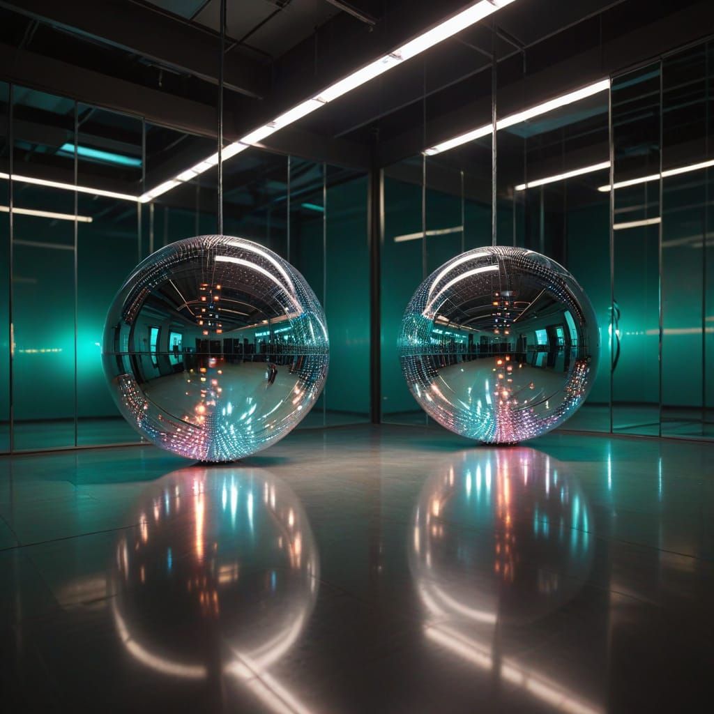 Infinity Reflected: Fluorescent Lights Surround a Glowing Or...