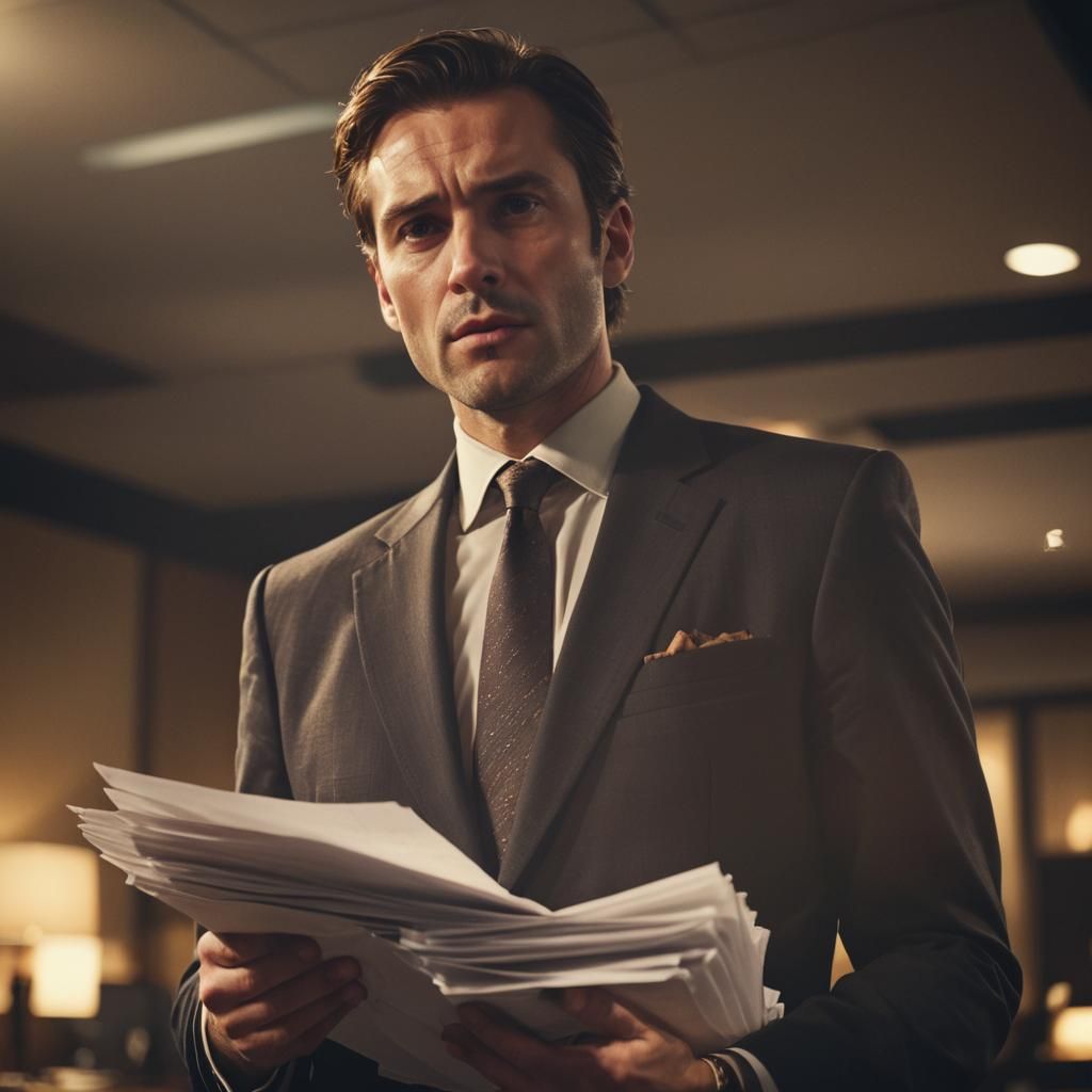 Cinematic Businessman in Moody Corporate Office
