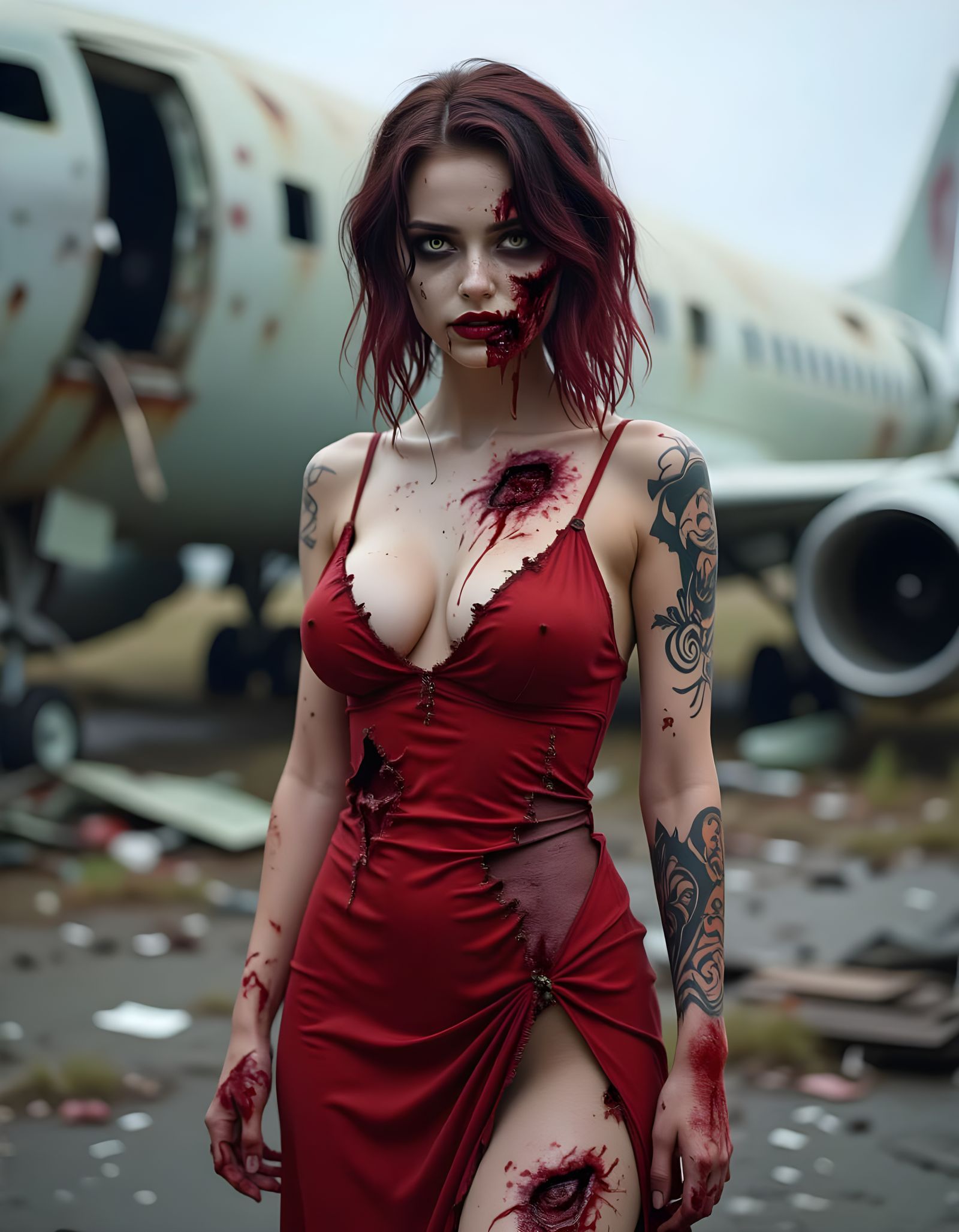 Sensual Zombie Lady in Crashed Airplane