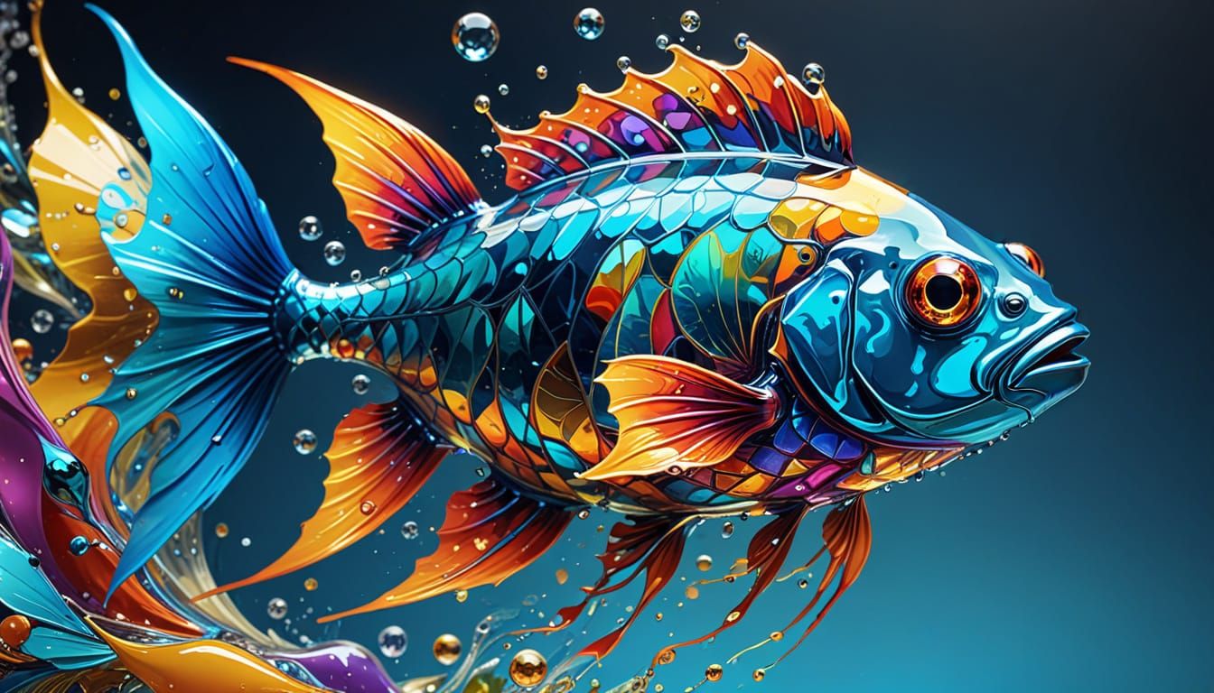 Glass Fish Fractal Abstract Vector Art