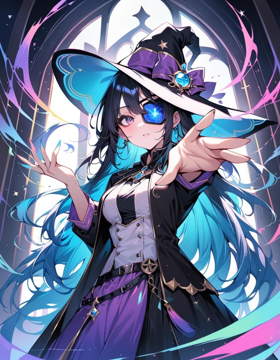 Aesthetic Catgirl with Magic Swirls in Anime Style