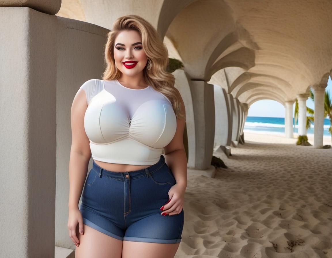 Curvy Woman in Convertible on Beach Roadway