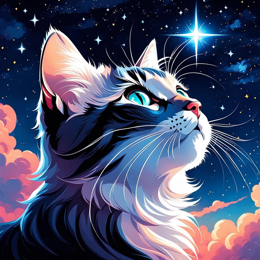 Cute Starry Cat with Sparkling Eyes