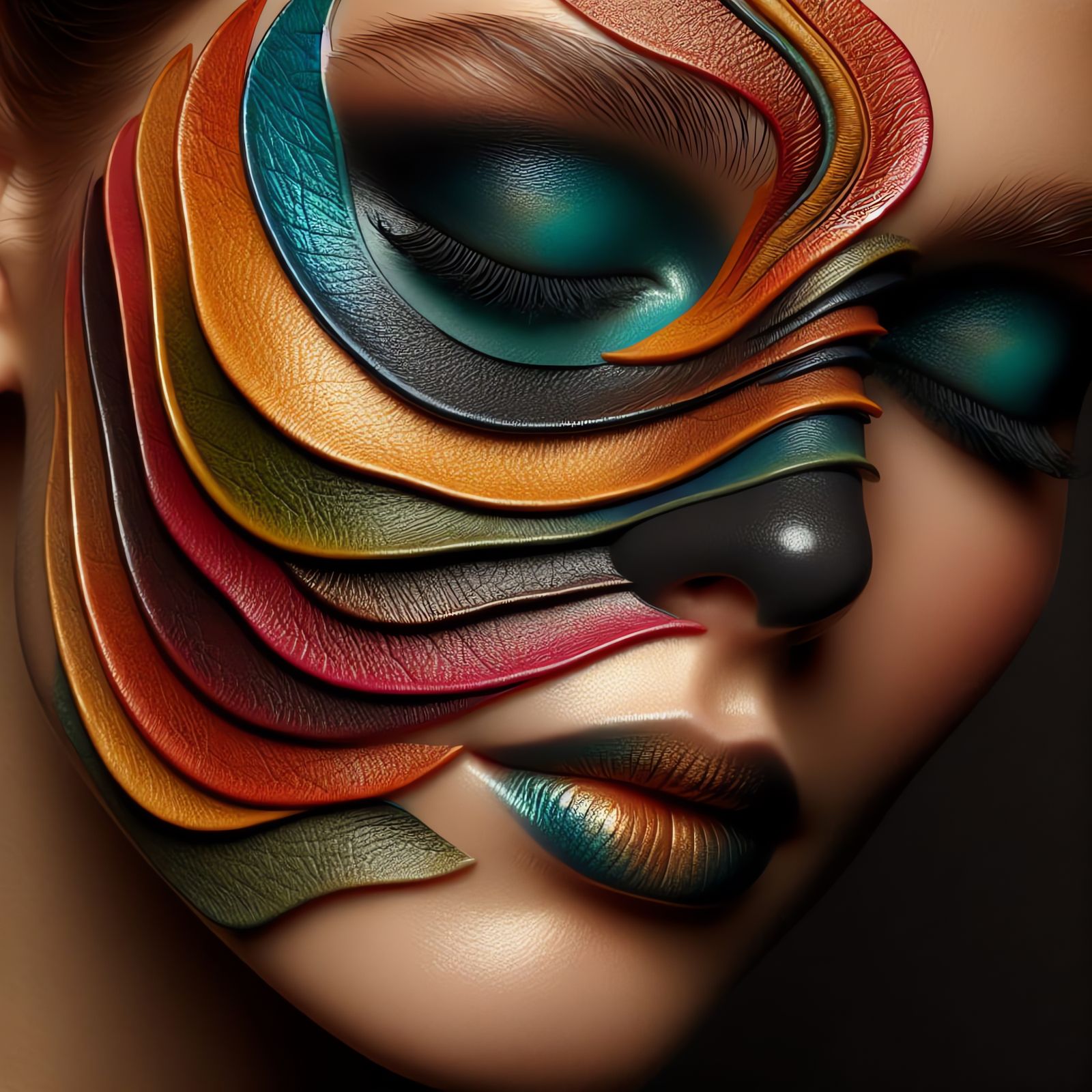 Artistic Makeup Portrait with Flowing Color Waves