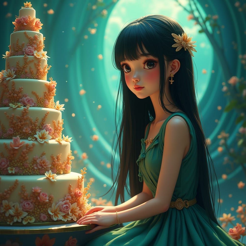 Malaysian Girl Adorned with Hairpins in Front of Majestic Ca...